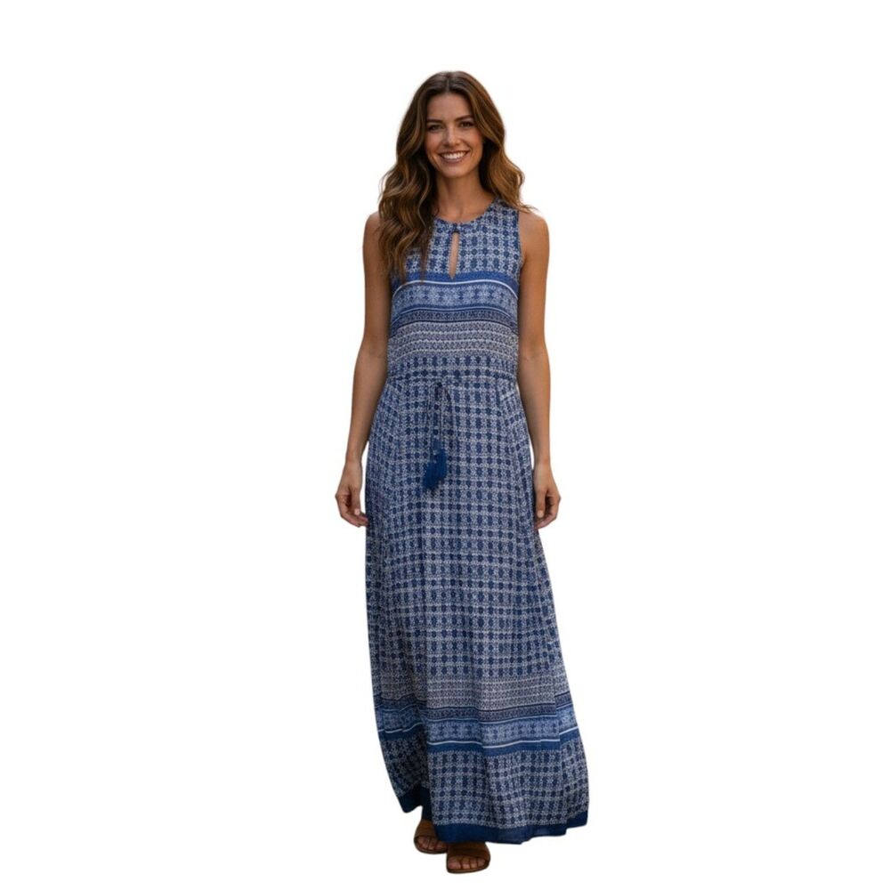Suzy Shier Blue Maxi Dress Size S Sleeveless Keyhole